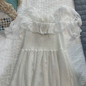 Wayf Smocked Swiss dot midi dress